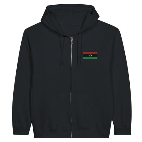 Sweat à capuche à fermeture éclair drapeau libye en broderie - pixelformaflag