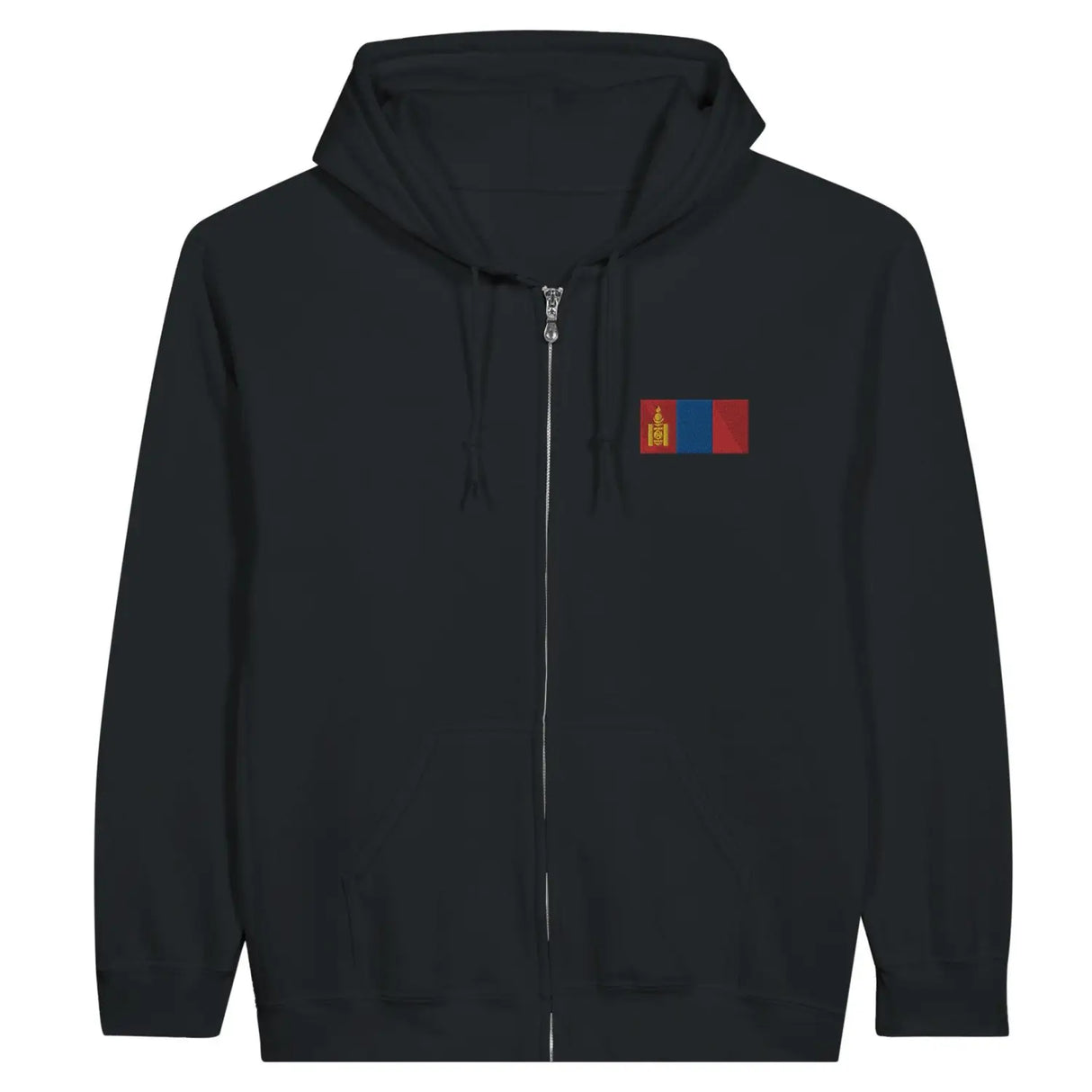 Sweat à capuche à fermeture éclair drapeau mongolie en broderie - pixelformaflag