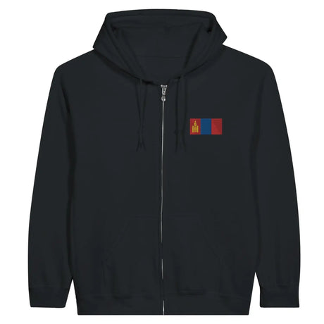 Sweat à capuche à fermeture éclair drapeau mongolie en broderie - pixelformaflag