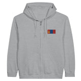 Sweat à capuche à fermeture éclair drapeau mongolie en broderie - pixelformaflag