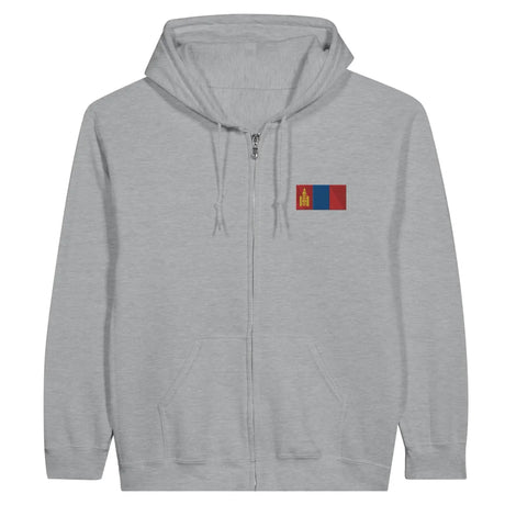 Sweat à capuche à fermeture éclair drapeau mongolie en broderie - pixelformaflag