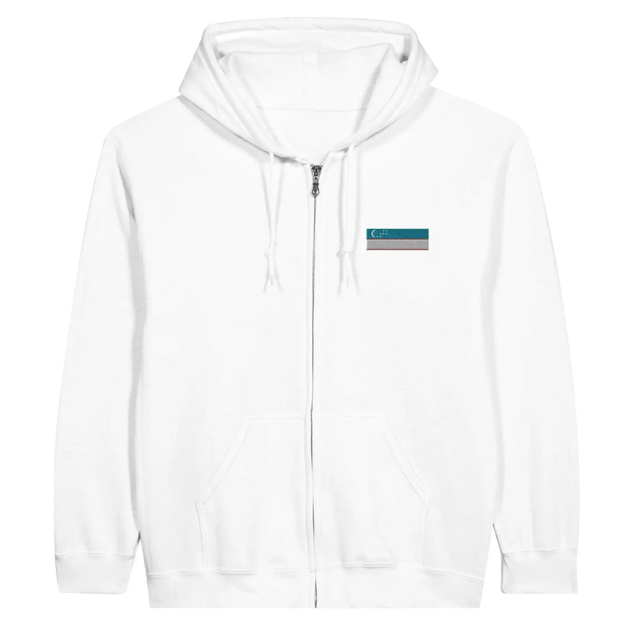 Sweat à capuche à fermeture éclair drapeau ouzbékistan en broderie - pixelformaflag