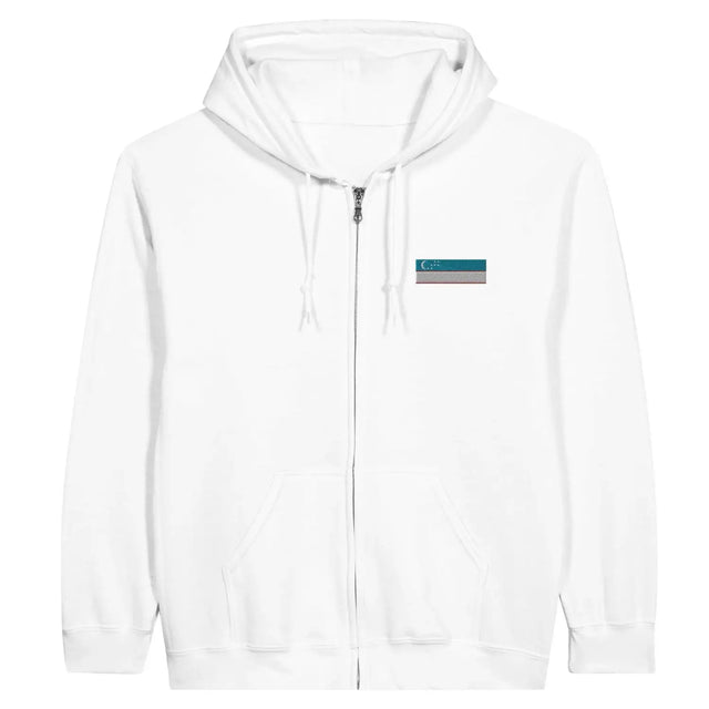 Sweat à capuche à fermeture éclair drapeau ouzbékistan en broderie - pixelformaflag