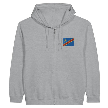 Sweat à capuche à fermeture éclair drapeau république démocratique du congo en broderie - pixelformaflag