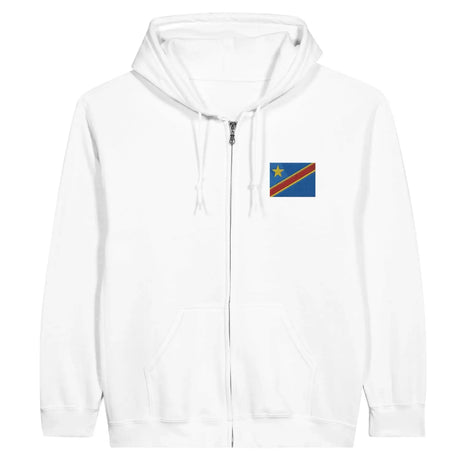Sweat à capuche à fermeture éclair drapeau république démocratique du congo en broderie - pixelformaflag