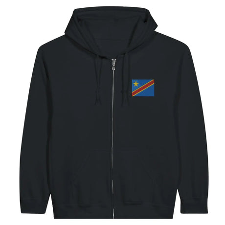 Sweat à capuche à fermeture éclair drapeau république démocratique du congo en broderie - pixelformaflag