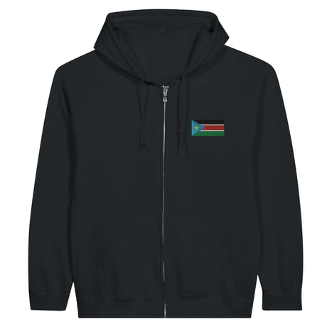 Sweat à capuche à fermeture éclair drapeau soudan du sud en broderie - pixelformaflag