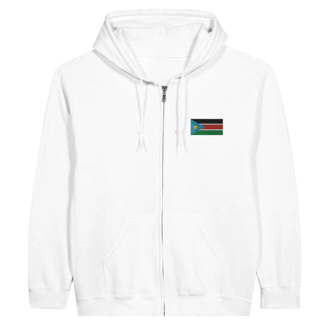 Sweat à capuche à fermeture éclair drapeau soudan du sud en broderie - pixelformaflag