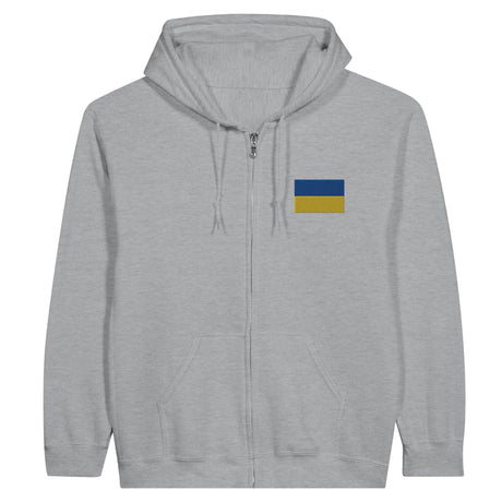 Sweat à capuche à fermeture éclair drapeau ukraine en broderie - pixelformaflag