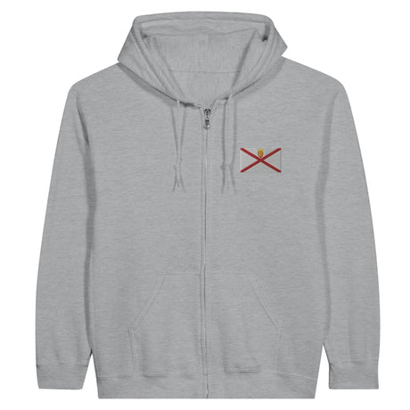 Sweat à capuche zippé jersey coton mélangé broderie couleur
