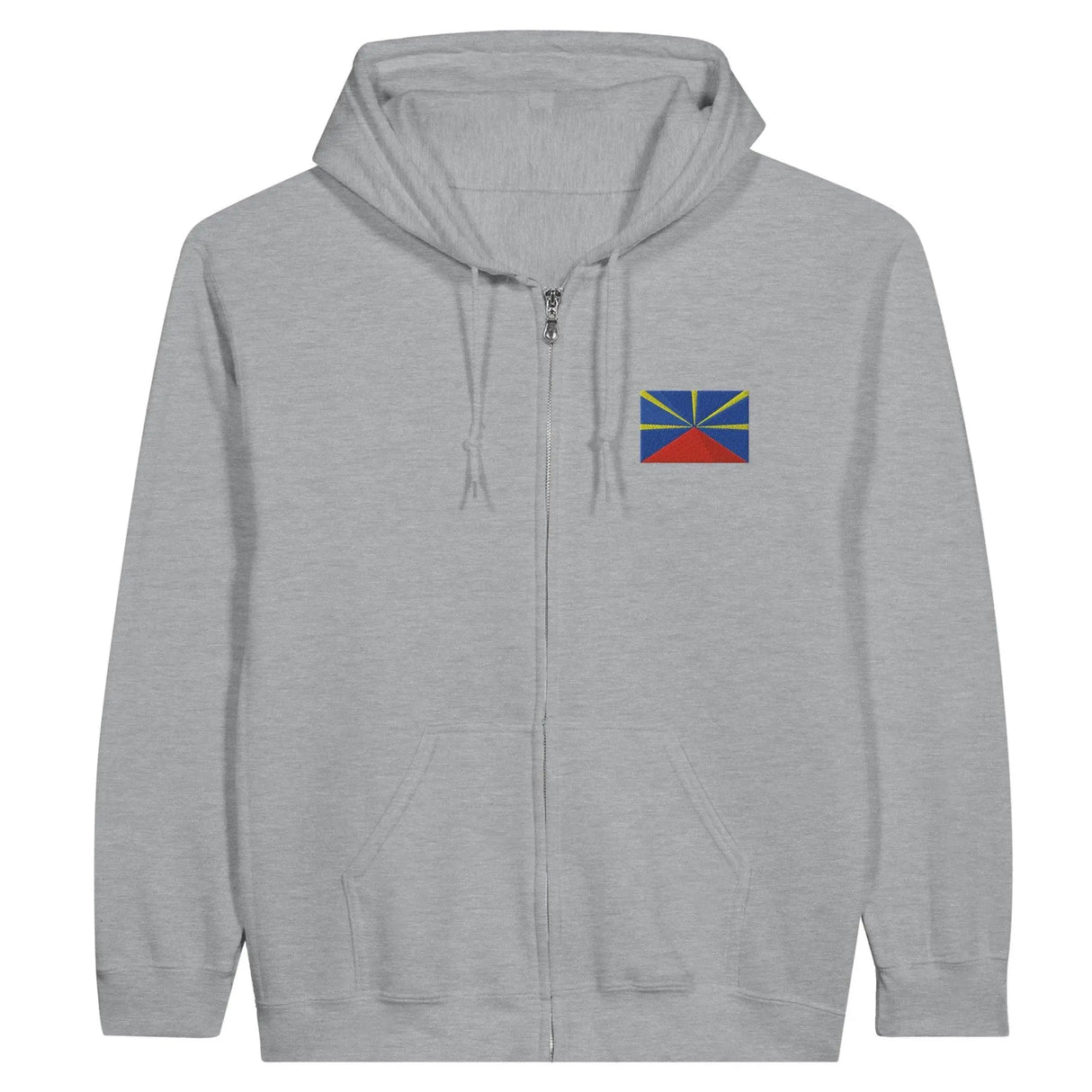 Sweat à capuche zippé réunion coton broderie couleur