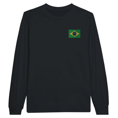 T-shirt à manches longues drapeau brésil en broderie - pixelformaflag