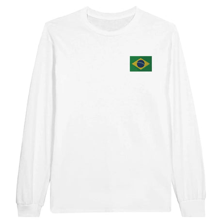 T-shirt à manches longues drapeau brésil en broderie - pixelformaflag