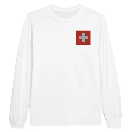 T-shirt à manches longues Drapeau et armoiries de la Suisse en broderie - Pixelforma 