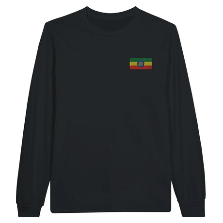 T-shirt à manches longues drapeau éthiopie en broderie - pixelformaflag