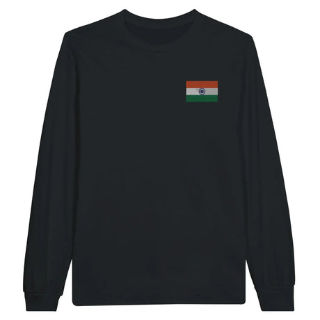 T-shirt à manches longues drapeau inde en broderie - pixelformaflag