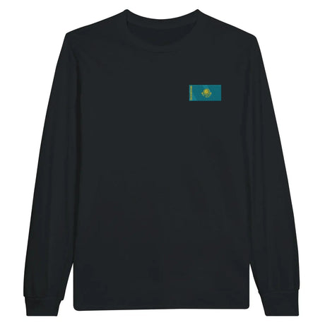 T-shirt à manches longues drapeau kazakhstan en broderie - pixelformaflag
