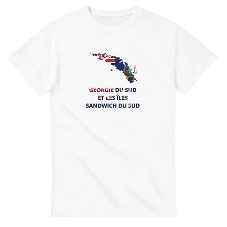 T-shirt drapeau géorgie du sud-et-les îles sandwich du sud en carte - pixelforma